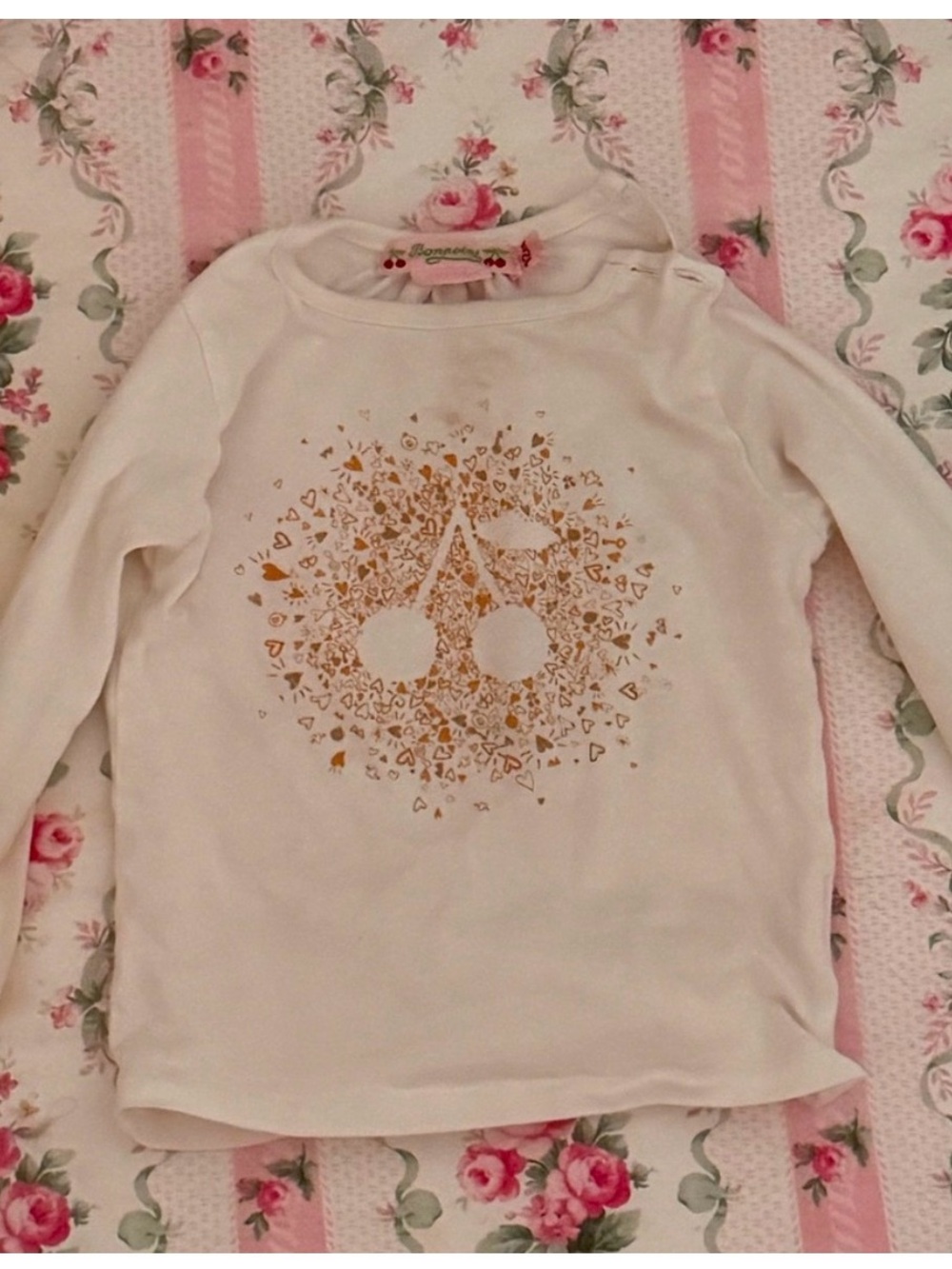 Bonpoint White and Gold Long Sleeve Tee